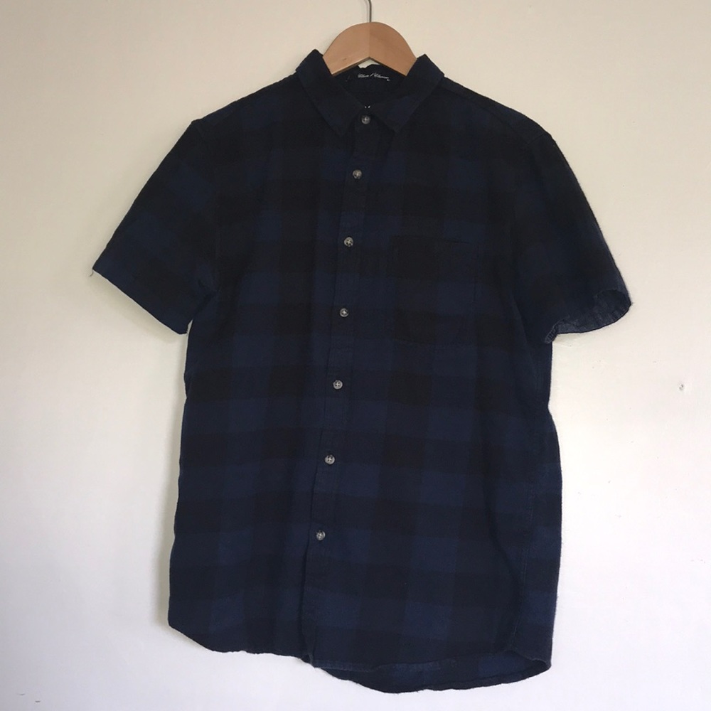 Navy blue & black plaid shirt sleeve. Button up.